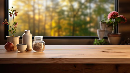 Wood podium product stand or display with cinematic light and blur backgroundの素材