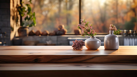 Wood podium product stand or display with cinematic light and blur backgroundの素材