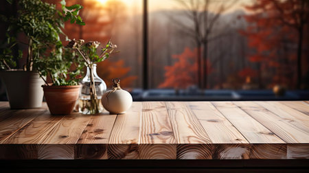 Wood podium product stand or display with cinematic light and blur backgroundの素材