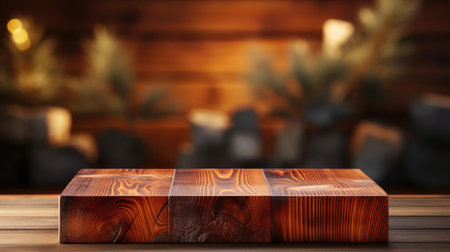 Wood podium product stand or display with cinematic light and cinematic backgroundの素材