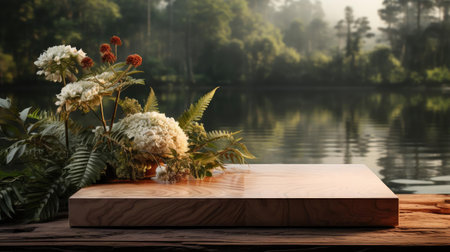 podium product stand or display with blur background and cinematic lightの素材