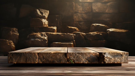 3d rock podium product stand or display with rock background and cinematic lightの素材