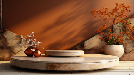3d podium product stand or display with minimalist background and cinematic lightの素材