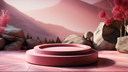 3d podium product stand or display with minimalist background and cinematic lightの素材