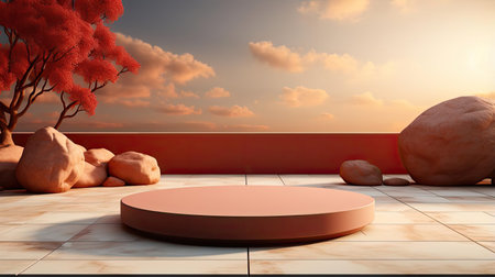 3d podium product stand or display with minimalist background and cinematic lightの素材