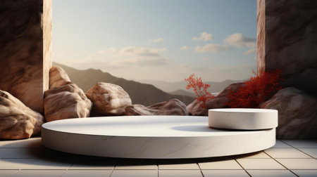 3d podium product stand or display with minimalist background and cinematic lightの素材