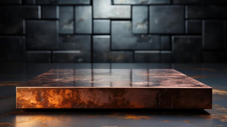 Metal podium product stand or display with blur background and cinematic lightの素材