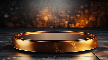 podium product stand or display with gold, luxury background and cinematic lightの素材