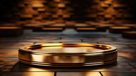 podium product stand or display with gold, luxury background and cinematic lightの素材