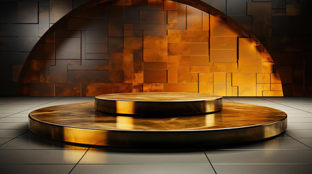 podium product stand or display with gold, luxury background and cinematic lightの素材