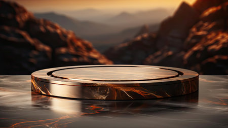 podium product stand or display with gold, luxury background and cinematic lightの素材