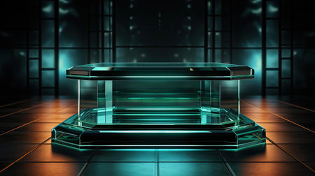 glass podium product stand or display with modern style, blur background and cinematic lightの素材