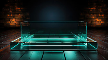 glass podium product stand or display with modern style, blur background and cinematic lightの素材