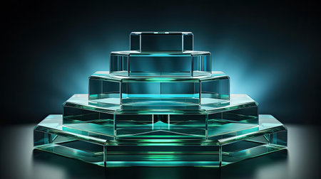 glass podium product stand or display with modern style, blur background and cinematic lightの素材