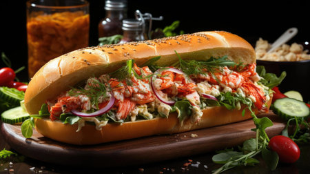 Delicious lobster rolls full of lobster meat, vegetables and melted mayonnaiseの素材