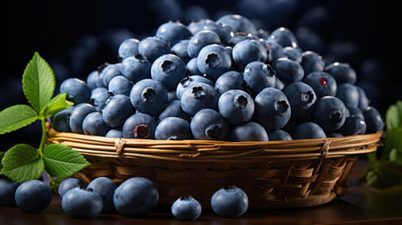realistic fresh blueberries with black and blur backgroundの素材