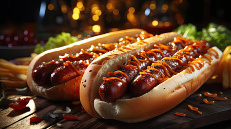 hotdog with a large sausage filled with melted mayonnaise and a sprinkling of chopped greensの素材