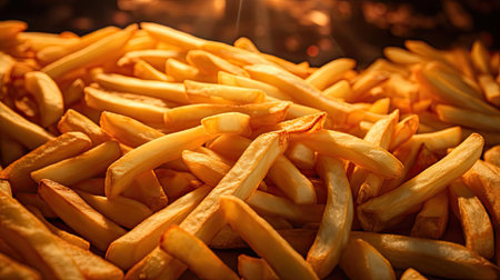Delicious French fries, crunchy, salty, tasty, with blur backgroundの素材