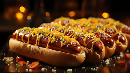 hotdog with a large sausage filled with melted mayonnaise and a sprinkling of chopped greensの素材