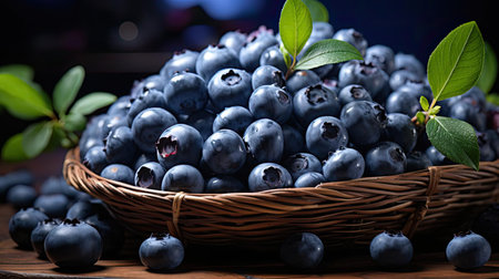 realistic fresh blueberries with black and blur backgroundの素材