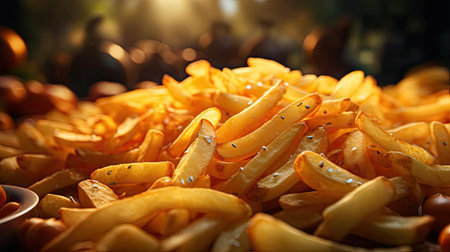 Potato Chips with a sprinkling of savory salty spices on a wooden table with a blurred backgroundの素材