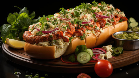 Delicious lobster rolls full of lobster meat, vegetables and melted mayonnaiseの素材