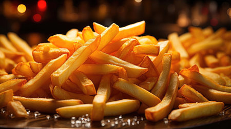 Delicious French fries, crunchy, salty, tasty, with blur backgroundの素材