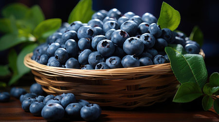 realistic fresh blueberries with black and blur backgroundの素材