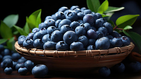 realistic fresh blueberries with black and blur backgroundの素材