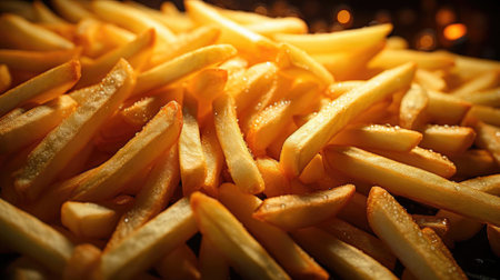 Delicious French fries, crunchy, salty, tasty, with blur backgroundの素材