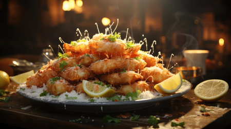 Delicious crispy tempura on a plate with blur backgroundの素材