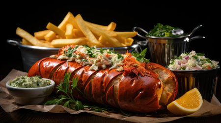 Delicious lobster rolls full of lobster meat, vegetables and melted mayonnaiseの素材