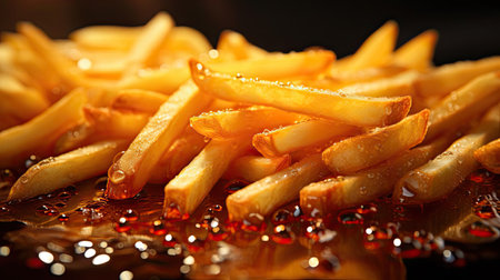 Delicious French fries, crunchy, salty, tasty, with blur backgroundの素材