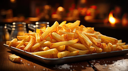 Delicious French fries, crunchy, salty, tasty, with blur backgroundの素材