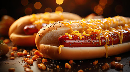 hotdog with a large sausage filled with melted mayonnaise and a sprinkling of chopped greensの素材