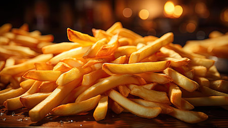 Delicious French fries, crunchy, salty, tasty, with blur backgroundの素材