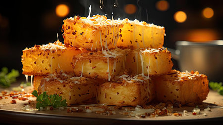 Crispy tater tots with savory salty spices with black and blur backgroundの素材