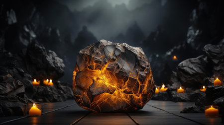 halloween background with scary flaming pumpkin carvings, dark backgroundの素材