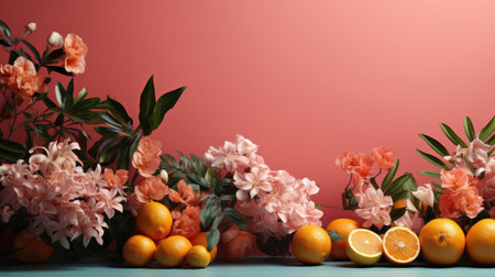 summer background with summer plant ornaments in bright colors for banners or postersの素材