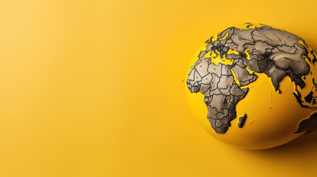 top view of world health day concept background with planet earth ornament and yellow backgroundの素材