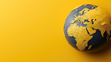 top view of world health day concept background with planet earth ornament and yellow backgroundの素材