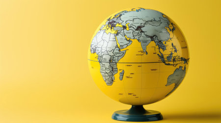 top view of world health day concept background with planet earth ornament and yellow backgroundの素材