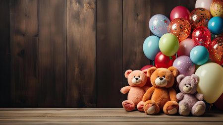front view of children's day background with balloon and doll ornamentsの素材