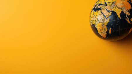 top view of world health day concept background with planet earth ornament and yellow backgroundの素材