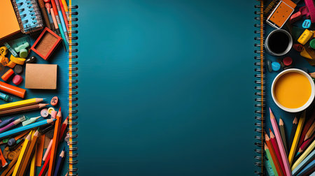 back to school background with school equipment concept for banner or posterの素材