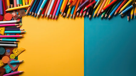 back to school background with school equipment concept for banner or posterの素材