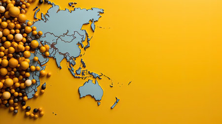 top view of world health day concept background with planet earth ornament and yellow backgroundの素材