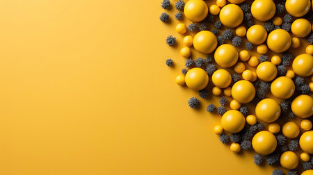 top view of world health day concept background with planet earth ornament and yellow backgroundの素材