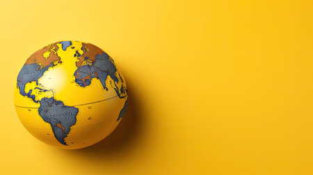 top view of world health day concept background with planet earth ornament and yellow backgroundの素材