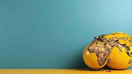 top view of world health day concept background with planet earth ornament and yellow backgroundの素材